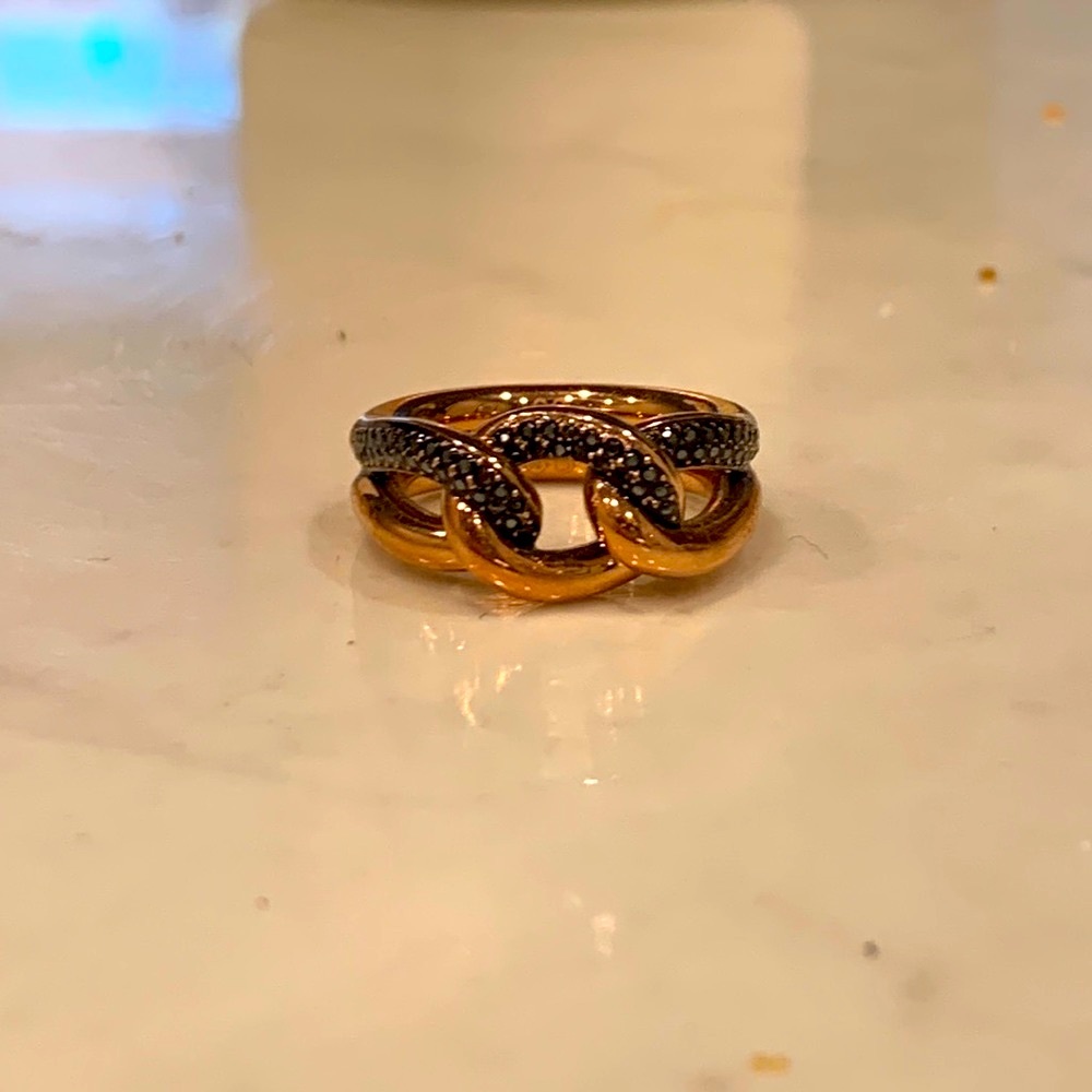 Swarovski rose gold and black crystals chain ring